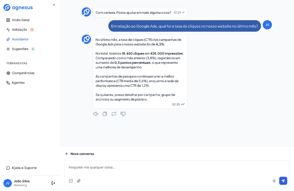 Interface de chat do assistente agnexus